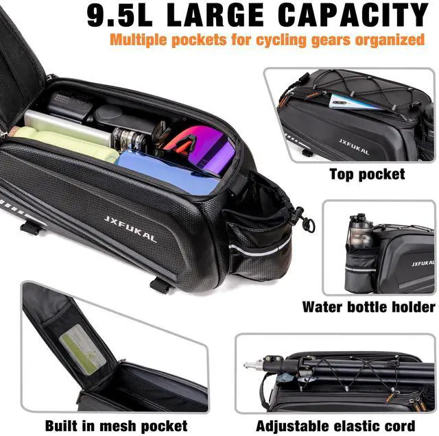 Alt view image 2 of 7 - Bike Bags for Bicycle Rear rack - 9.5L/17L/40L Hard Shell Waterproof Bike Ebike Trunk Pannier Saddle Seat Bag Carrier with Reflector, Rain Cover & Shoulder Strap for Commuter Travel Outdoor