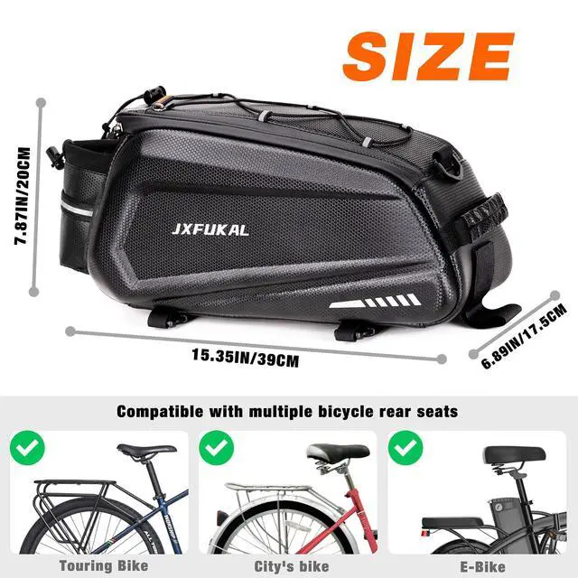 Alt view image 6 of 7 - Bike Bags for Bicycle Rear rack - 9.5L/17L/40L Hard Shell Waterproof Bike Ebike Trunk Pannier Saddle Seat Bag Carrier with Reflector, Rain Cover & Shoulder Strap for Commuter Travel Outdoor