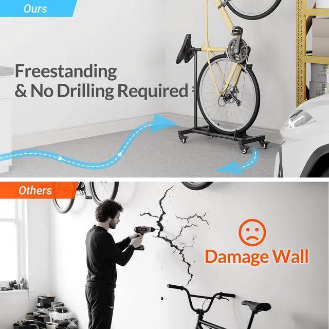 Alt view image 4 of 7 - Vertical Bike Stand, Freestanding Bike Rack Garage Storage Upright Bicycle Floor Stand Indoor Bike Holder with Adjustable Height for Garage & Apartment - for Wheels Sizes up to 29