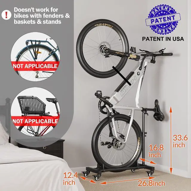 Alt view image 3 of 7 - Vertical Bike Stand, Freestanding Bike Rack Garage Storage Upright Bicycle Floor Stand Indoor Bike Holder with Adjustable Height for Garage & Apartment - for Wheels Sizes up to 29