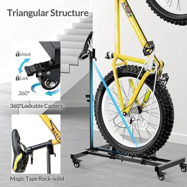 Alt view image 7 of 7 - Vertical Bike Stand, Freestanding Bike Rack Garage Storage Upright Bicycle Floor Stand Indoor Bike Holder with Adjustable Height for Garage & Apartment - for Wheels Sizes up to 29