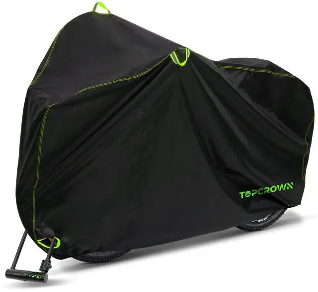 Main image of Bike Cover Waterproof Outdoor Storage for 1/2/3 Bikes, Bicycle Cover Rain Sun UV Dust Wind Proof with Storage Bag for Mountain Road Bike/Ebike (210D Black+Green, XL Size for 1 bike)
