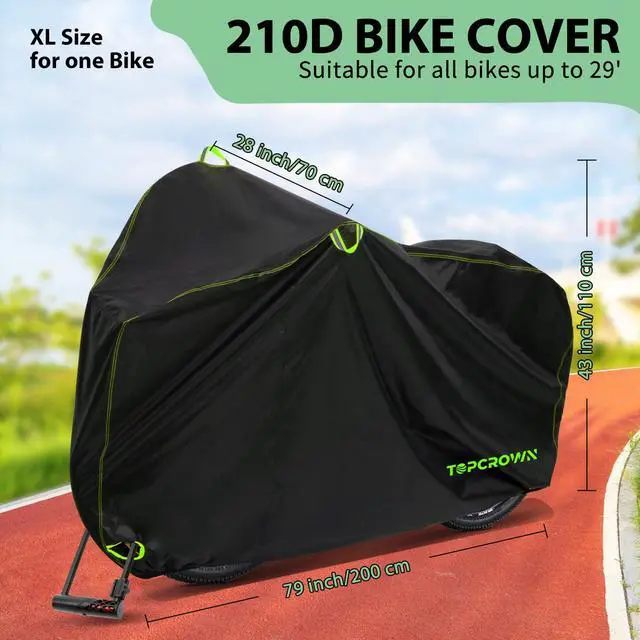 Alt view image 2 of 7 - Bike Cover Waterproof Outdoor Storage for 1/2/3 Bikes, Bicycle Cover Rain Sun UV Dust Wind Proof with Storage Bag for Mountain Road Bike/Ebike (210D Black+Green, XL Size for 1 bike)
