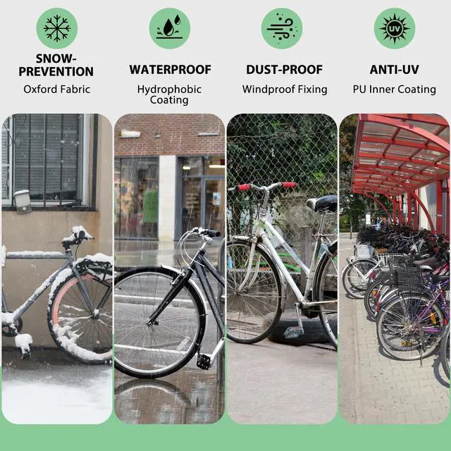 Alt view image 6 of 7 - Bike Cover Waterproof Outdoor Storage for 1/2/3 Bikes, Bicycle Cover Rain Sun UV Dust Wind Proof with Storage Bag for Mountain Road Bike/Ebike (210D Black+Green, XL Size for 1 bike)