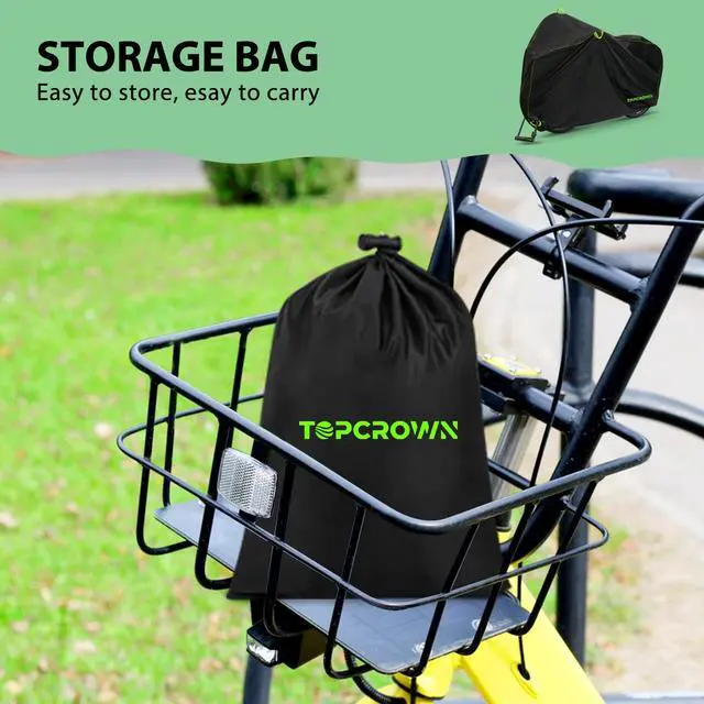 Alt view image 7 of 7 - Bike Cover Waterproof Outdoor Storage for 1/2/3 Bikes, Bicycle Cover Rain Sun UV Dust Wind Proof with Storage Bag for Mountain Road Bike/Ebike (210D Black+Green, XL Size for 1 bike)