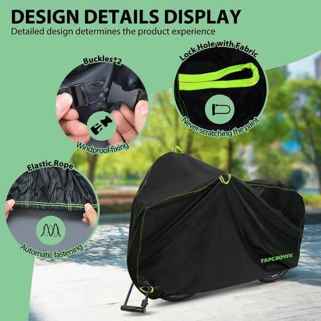 Alt view image 5 of 7 - Bike Cover Waterproof Outdoor Storage for 1/2/3 Bikes, Bicycle Cover Rain Sun UV Dust Wind Proof with Storage Bag for Mountain Road Bike/Ebike (210D Black+Green, XL Size for 1 bike)