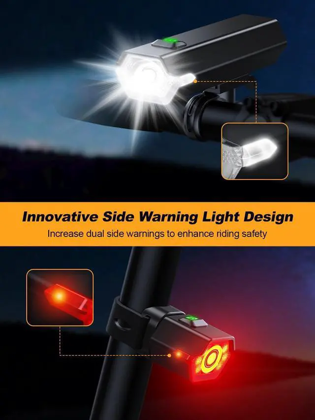 Alt view image 2 of 7 - 1000 Lumen Super Bright Bike Lights with Side Light, 4+6 Modes Rechargeable Bicycle Lights Front & Rear, IP65 Waterproof Bike Headlight for Day/Night Riding Safety, Scooter Accessories