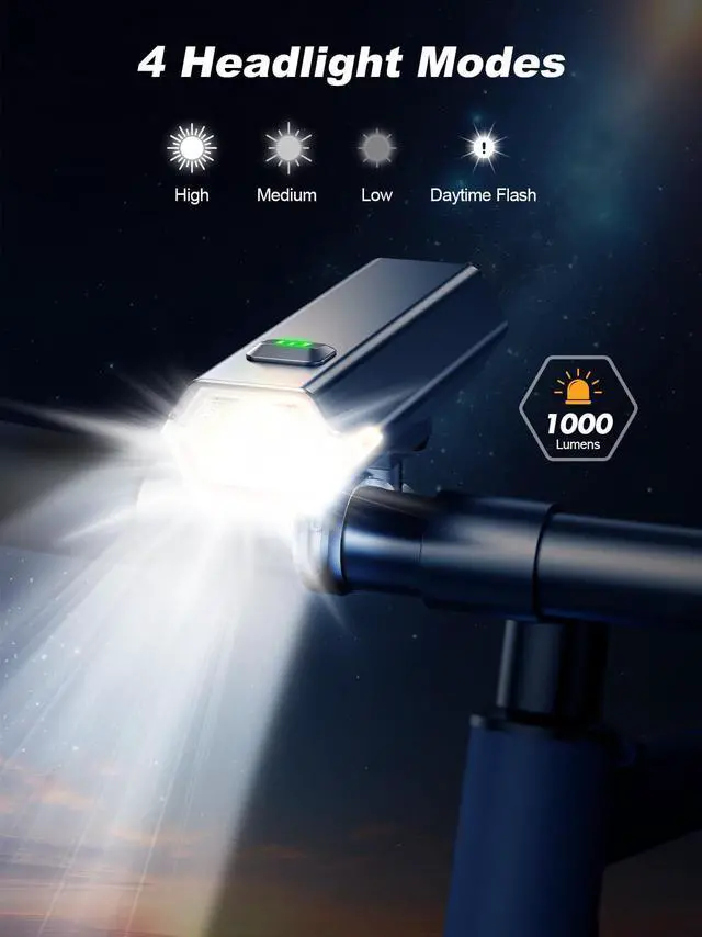 Alt view image 3 of 7 - 1000 Lumen Super Bright Bike Lights with Side Light, 4+6 Modes Rechargeable Bicycle Lights Front & Rear, IP65 Waterproof Bike Headlight for Day/Night Riding Safety, Scooter Accessories
