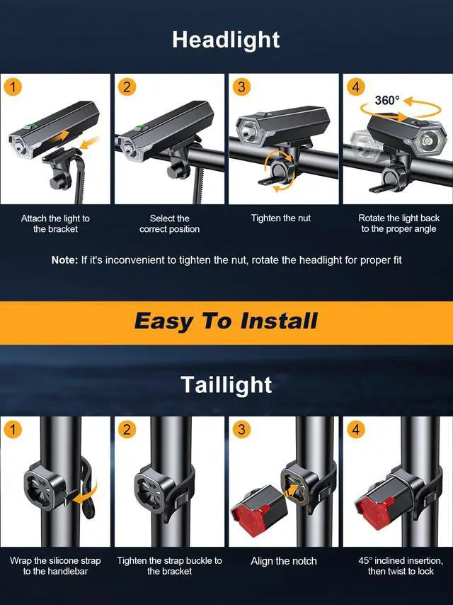 Alt view image 7 of 7 - 1000 Lumen Super Bright Bike Lights with Side Light, 4+6 Modes Rechargeable Bicycle Lights Front & Rear, IP65 Waterproof Bike Headlight for Day/Night Riding Safety, Scooter Accessories