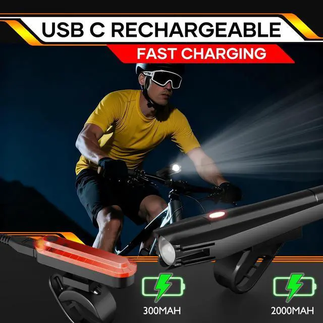 Alt view image 3 of 7 - USB Rechargeable Bike Lights Powerful Bicycle Front Headlight and Back Taillight Set, Ease of Installation Bike Like Set for Night Riding Cycling Safely, 2 Set (Spare Accessories Included)