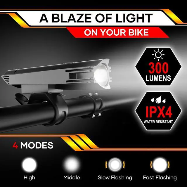Alt view image 4 of 7 - USB Rechargeable Bike Lights Powerful Bicycle Front Headlight and Back Taillight Set, Ease of Installation Bike Like Set for Night Riding Cycling Safely, 2 Set (Spare Accessories Included)