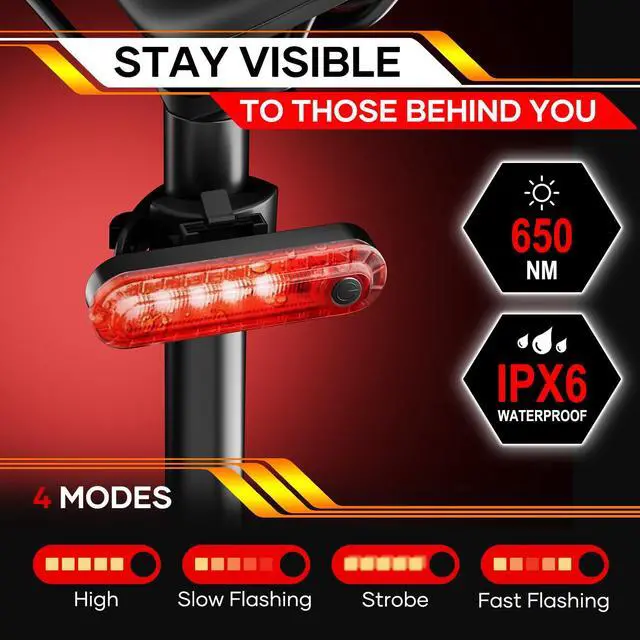 Alt view image 5 of 7 - USB Rechargeable Bike Lights Powerful Bicycle Front Headlight and Back Taillight Set, Ease of Installation Bike Like Set for Night Riding Cycling Safely, 2 Set (Spare Accessories Included)
