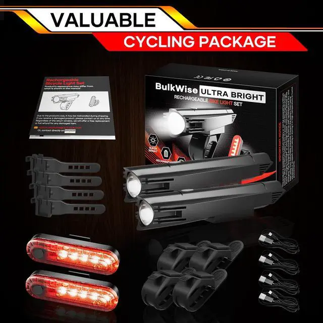 Alt view image 6 of 7 - USB Rechargeable Bike Lights Powerful Bicycle Front Headlight and Back Taillight Set, Ease of Installation Bike Like Set for Night Riding Cycling Safely, 2 Set (Spare Accessories Included)
