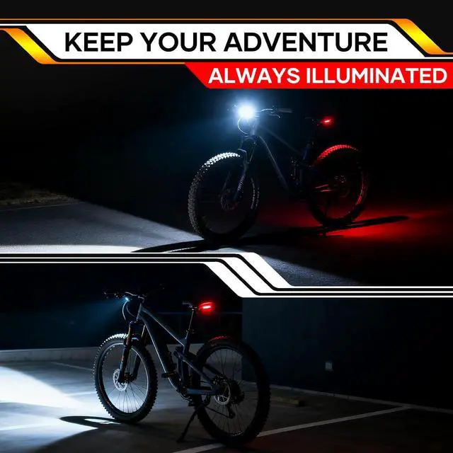 Alt view image 7 of 7 - USB Rechargeable Bike Lights Powerful Bicycle Front Headlight and Back Taillight Set, Ease of Installation Bike Like Set for Night Riding Cycling Safely, 2 Set (Spare Accessories Included)