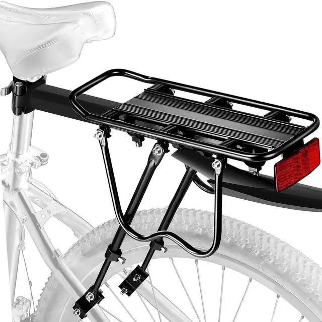 Main image of Rear Bike Rack,Solid Bearings Bike Cargo Rack w/Fender & Large Size Reflective,Quick Release Mountain Road Bicycle Rear Racks,Universal Bike Luggage Touring Carrier Rack