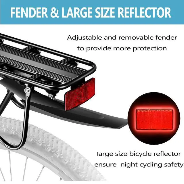 Alt view image 2 of 7 - Rear Bike Rack,Solid Bearings Bike Cargo Rack w/Fender & Large Size Reflective,Quick Release Mountain Road Bicycle Rear Racks,Universal Bike Luggage Touring Carrier Rack