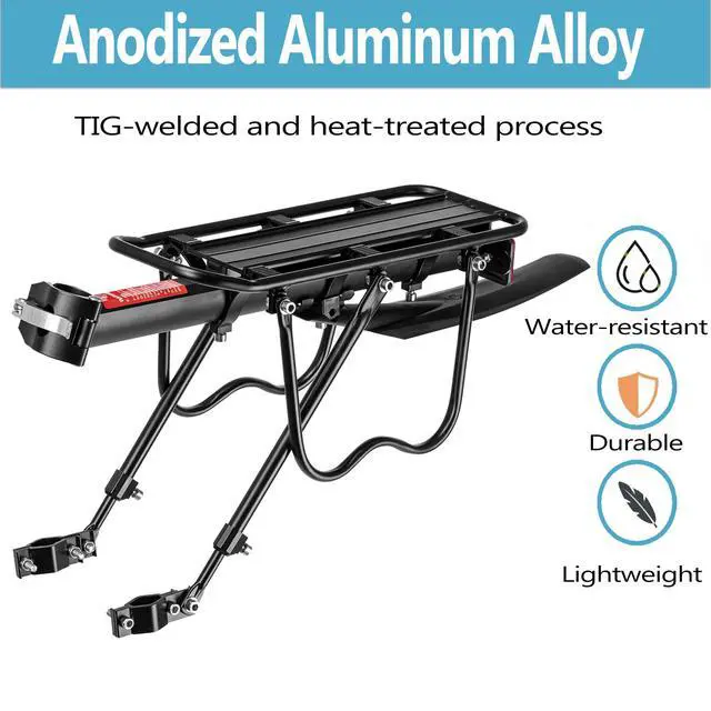 Alt view image 5 of 7 - Rear Bike Rack,Solid Bearings Bike Cargo Rack w/Fender & Large Size Reflective,Quick Release Mountain Road Bicycle Rear Racks,Universal Bike Luggage Touring Carrier Rack