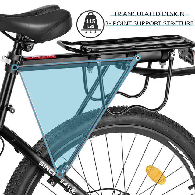 Alt view image 4 of 7 - Rear Bike Rack,Solid Bearings Bike Cargo Rack w/Fender & Large Size Reflective,Quick Release Mountain Road Bicycle Rear Racks,Universal Bike Luggage Touring Carrier Rack