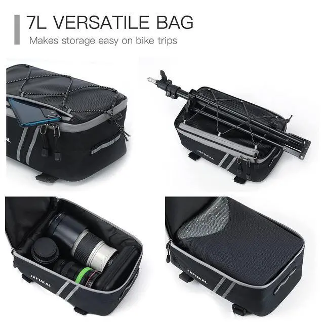 Alt view image 3 of 6 - Rear Bike Rack Bag with Rain Cover, 7L/9L/10L/12L Waterproof Bicycle Ebike Saddle Bag Cycling Pannier Trunk Carrier with Reflector & Adjustable Cord for Commuter Travel Outdoor