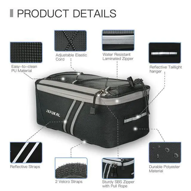 Alt view image 2 of 6 - Rear Bike Rack Bag with Rain Cover, 7L/9L/10L/12L Waterproof Bicycle Ebike Saddle Bag Cycling Pannier Trunk Carrier with Reflector & Adjustable Cord for Commuter Travel Outdoor