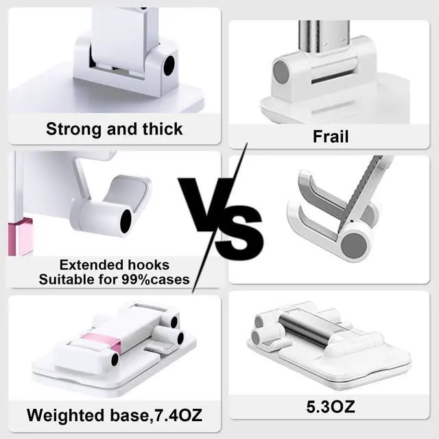 Alt view image 4 of 7 - Phone Stand for Desk, Cell Phone Holder Adjustable Office Cellphone Stand for Desk Adjustable Tablet Stands Compact Design for iPhone iPad Android Devices Under 12", White