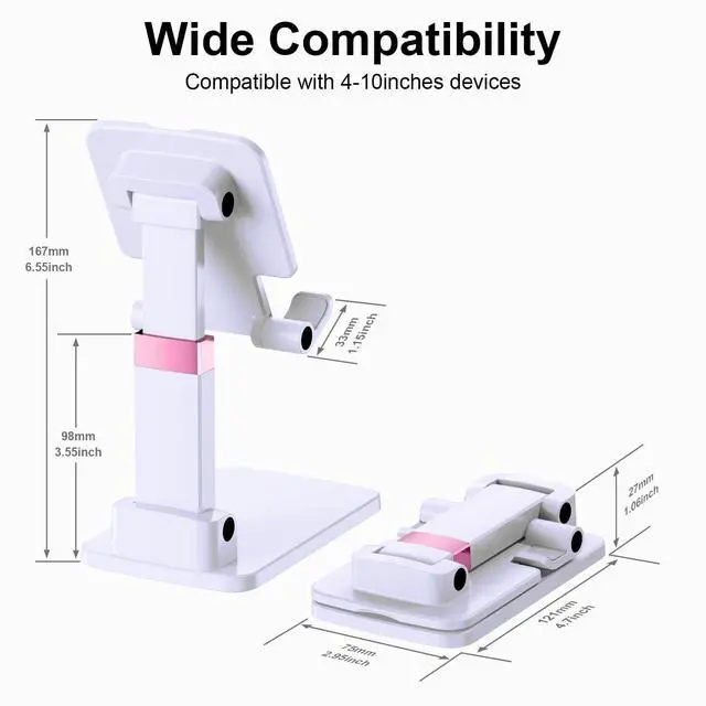 Alt view image 5 of 7 - Phone Stand for Desk, Cell Phone Holder Adjustable Office Cellphone Stand for Desk Adjustable Tablet Stands Compact Design for iPhone iPad Android Devices Under 12", White