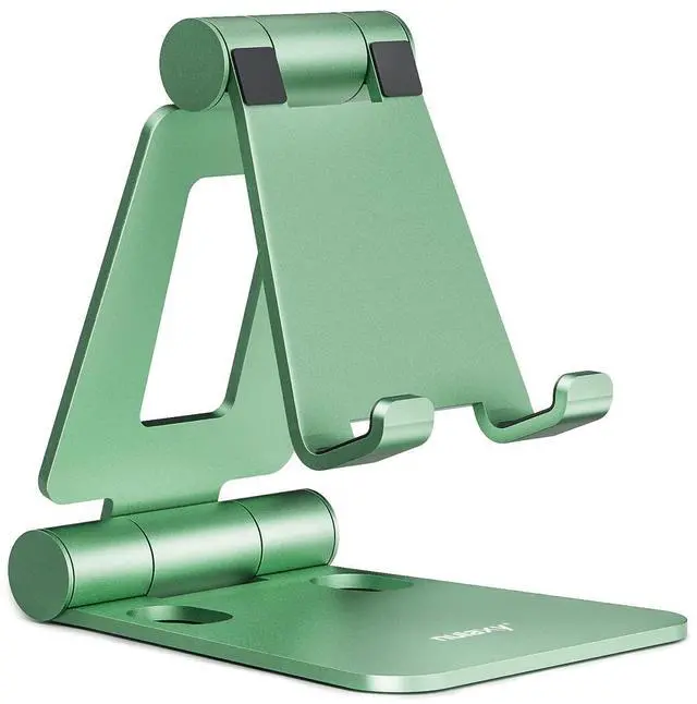 Main image of Dual Folding Cell Phone Stand, Fully Adjustable Foldable Desktop Phone Holder Cradle Dock Compatible with iPhone 17 16 15 14 13 12 11 Pro Max Xs Xr X 8, Nintendo Switch, All Phones- Green