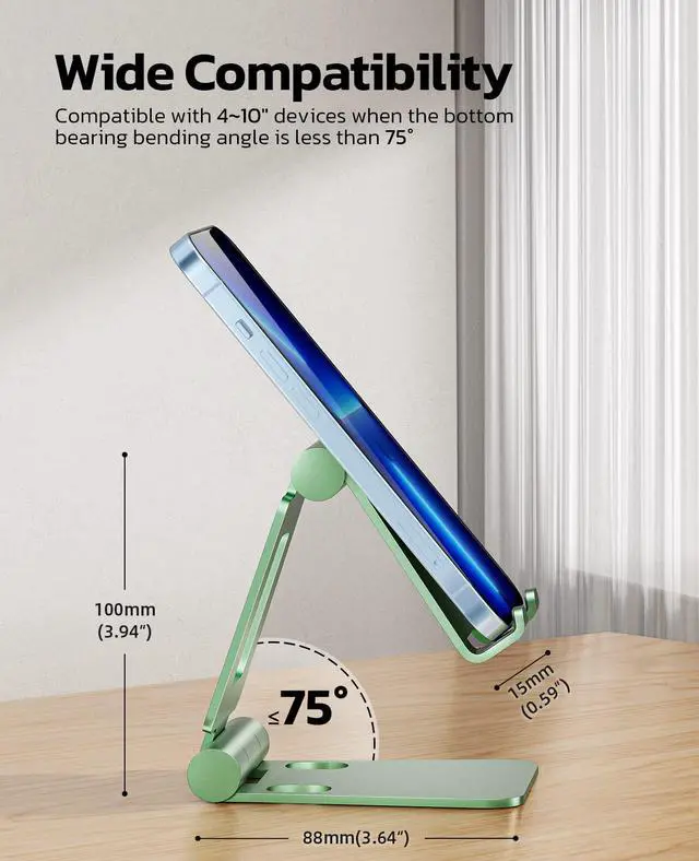 Alt view image 2 of 6 - Dual Folding Cell Phone Stand, Fully Adjustable Foldable Desktop Phone Holder Cradle Dock Compatible with iPhone 17 16 15 14 13 12 11 Pro Max Xs Xr X 8, Nintendo Switch, All Phones- Green