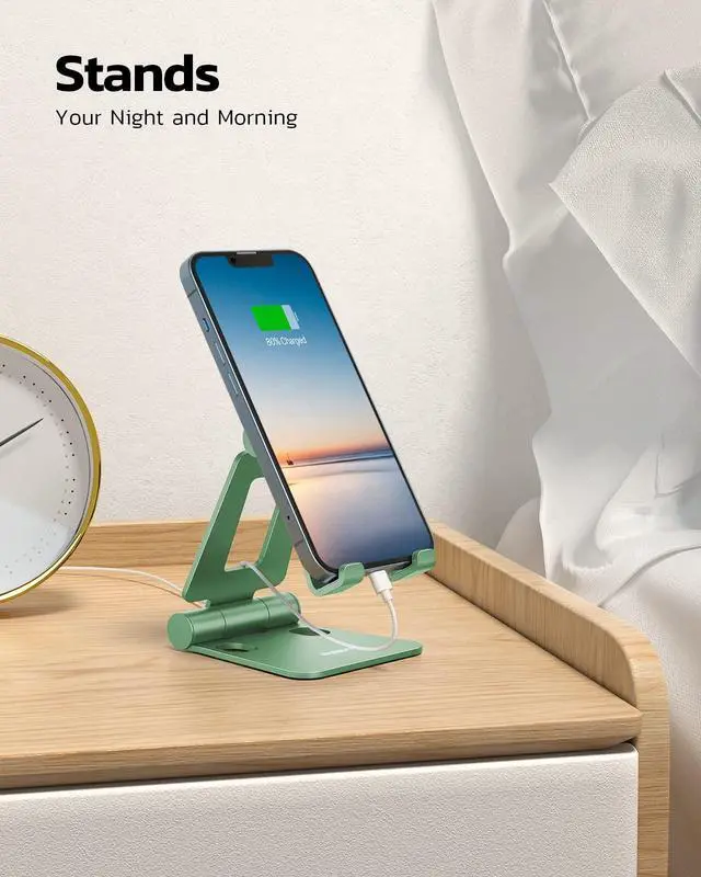 Alt view image 3 of 6 - Dual Folding Cell Phone Stand, Fully Adjustable Foldable Desktop Phone Holder Cradle Dock Compatible with iPhone 17 16 15 14 13 12 11 Pro Max Xs Xr X 8, Nintendo Switch, All Phones- Green