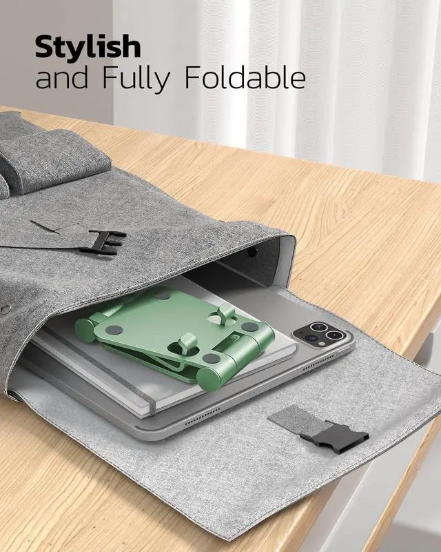 Alt view image 5 of 6 - Dual Folding Cell Phone Stand, Fully Adjustable Foldable Desktop Phone Holder Cradle Dock Compatible with iPhone 17 16 15 14 13 12 11 Pro Max Xs Xr X 8, Nintendo Switch, All Phones- Green
