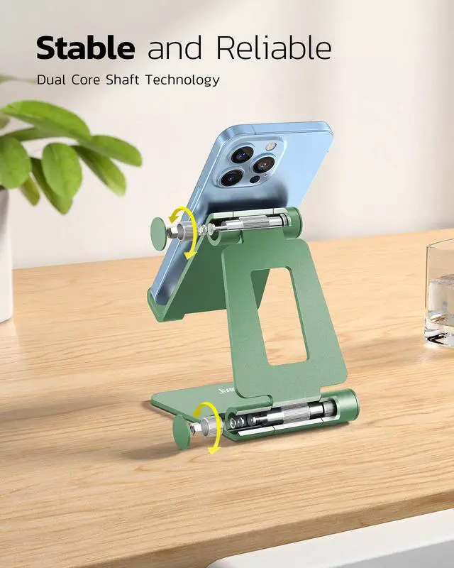 Alt view image 4 of 6 - Dual Folding Cell Phone Stand, Fully Adjustable Foldable Desktop Phone Holder Cradle Dock Compatible with iPhone 17 16 15 14 13 12 11 Pro Max Xs Xr X 8, Nintendo Switch, All Phones- Green