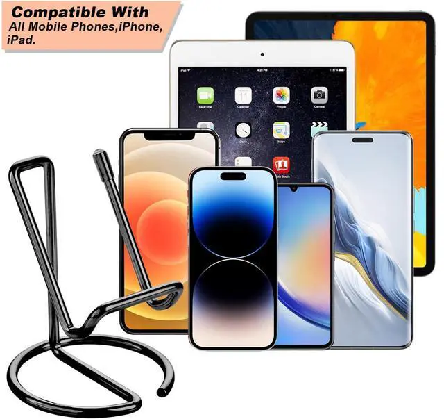 Alt view image 3 of 7 - Cell Phone Stand for Desk, Cute Metal Black Cell Phone Stand Holder Desk Accessories, Compatible with All Mobile Phones, iPhone, iPad