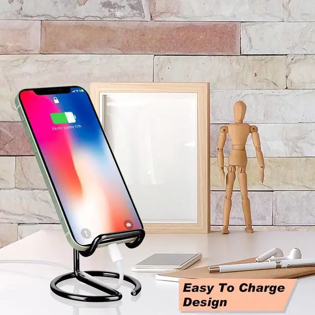 Alt view image 5 of 7 - Cell Phone Stand for Desk, Cute Metal Black Cell Phone Stand Holder Desk Accessories, Compatible with All Mobile Phones, iPhone, iPad