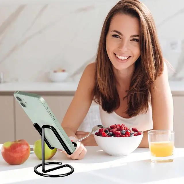 Alt view image 6 of 7 - Cell Phone Stand for Desk, Cute Metal Black Cell Phone Stand Holder Desk Accessories, Compatible with All Mobile Phones, iPhone, iPad