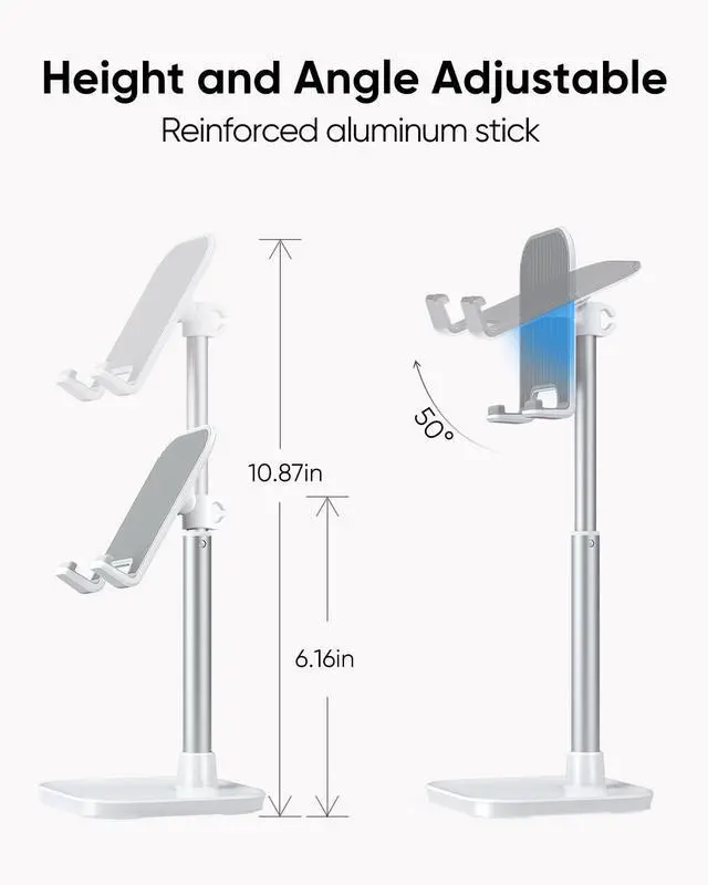 Alt view image 3 of 7 - Cell Phone Stand, Adjustable Height Phone Stand for Desk, Eye Level Desktop Phone Holder Compatible with iPhone, Pro Max, Samsung, and All Mobile Phones up to 10''