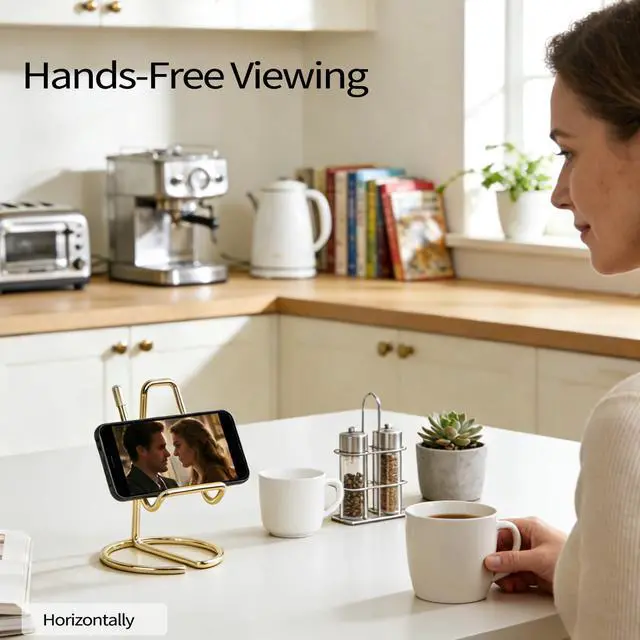 Alt view image 2 of 7 - Phone Stand for Desk, Sturdy Metal Gold-Plated Phone Stand for Office Desk, Hands-Free Phone Charging Holder for Phone Calling and Watching Videos