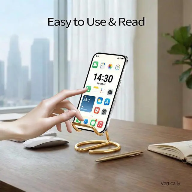 Alt view image 4 of 7 - Phone Stand for Desk, Sturdy Metal Gold-Plated Phone Stand for Office Desk, Hands-Free Phone Charging Holder for Phone Calling and Watching Videos