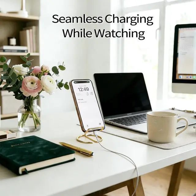 Alt view image 3 of 7 - Phone Stand for Desk, Sturdy Metal Gold-Plated Phone Stand for Office Desk, Hands-Free Phone Charging Holder for Phone Calling and Watching Videos