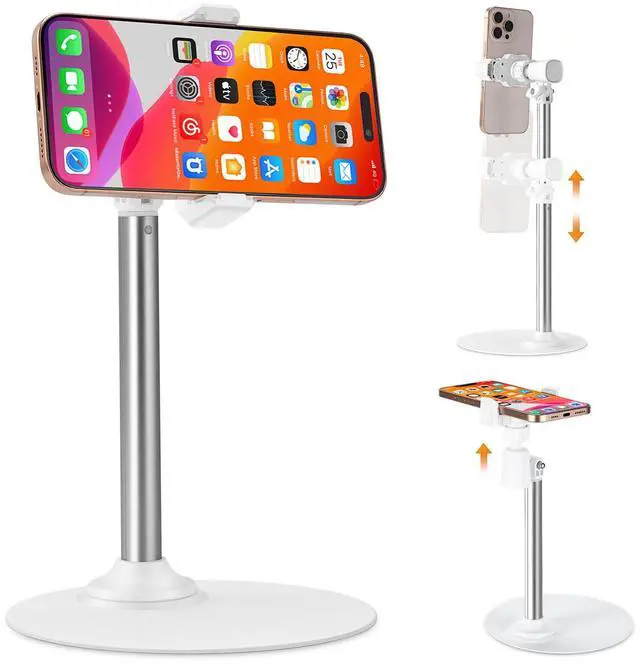 Main image of Phone Stand for Recording Videos, Adjustable Phone Holder for Desk with Large 16cm Metal Base, 360° Rotating Overhead Mount for Live Streaming, TikTok, YouTube, Height Adjustable Phone Holder