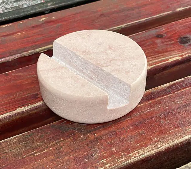 Alt view image 4 of 6 - Marble Cell Phone Stand Holder for Cellphone Tablet On Desk, Countertop, Table, Nightstand. Heavy Solid Real Stone Mobile Phone Stands (Pink)