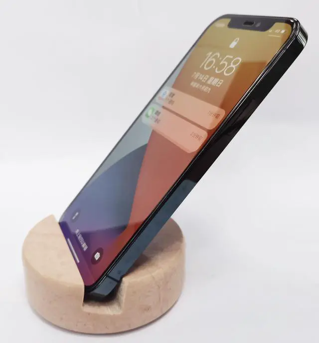 Alt view image 5 of 6 - Marble Cell Phone Stand Holder for Cellphone Tablet On Desk, Countertop, Table, Nightstand. Heavy Solid Real Stone Mobile Phone Stands (Pink)