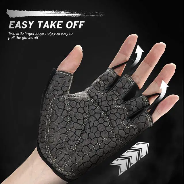Alt view image 3 of 6 - Bike Gloves - Cycling & Biking Gloves for Men & Women with Anti-Slip, Shock-Absorbing Pad, Light Weight, Nice Fit, Half Finger (Black, Large)