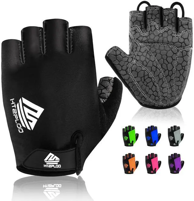 Main image of Bike Gloves - Cycling & Biking Gloves for Men & Women with Anti-Slip, Shock-Absorbing Pad, Light Weight, Nice Fit, Half Finger (Black, Large)