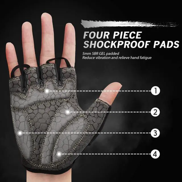 Alt view image 2 of 6 - Bike Gloves - Cycling & Biking Gloves for Men & Women with Anti-Slip, Shock-Absorbing Pad, Light Weight, Nice Fit, Half Finger (Black, Large)