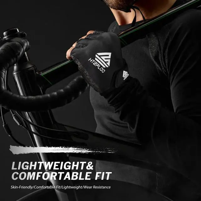 Alt view image 6 of 6 - Bike Gloves - Cycling & Biking Gloves for Men & Women with Anti-Slip, Shock-Absorbing Pad, Light Weight, Nice Fit, Half Finger (Black, Large)