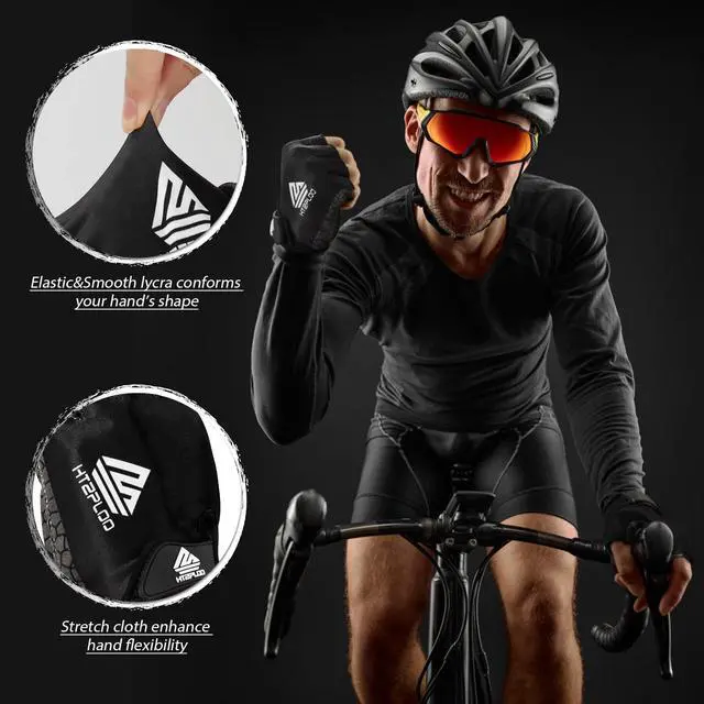 Alt view image 4 of 6 - Bike Gloves - Cycling & Biking Gloves for Men & Women with Anti-Slip, Shock-Absorbing Pad, Light Weight, Nice Fit, Half Finger (Black, Large)