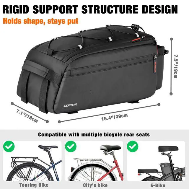 Alt view image 6 of 7 - Bike Bags for Bicycle Rear rack, 13L Supportive Bike Rack Bag Built-in Rigid side & Base Panel, Waterproof Reflective Ebike Trunk Pannier Saddle Seat Bag Carrier for Commuter Travel Outdoor