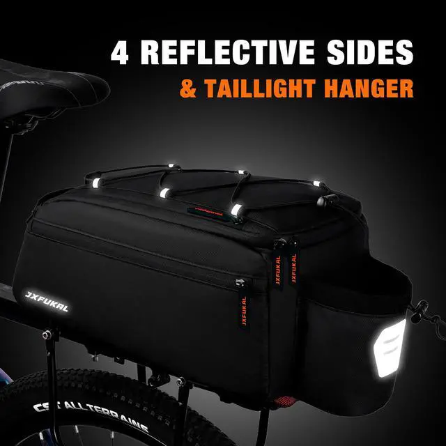 Alt view image 4 of 7 - Bike Bags for Bicycle Rear rack, 13L Supportive Bike Rack Bag Built-in Rigid side & Base Panel, Waterproof Reflective Ebike Trunk Pannier Saddle Seat Bag Carrier for Commuter Travel Outdoor
