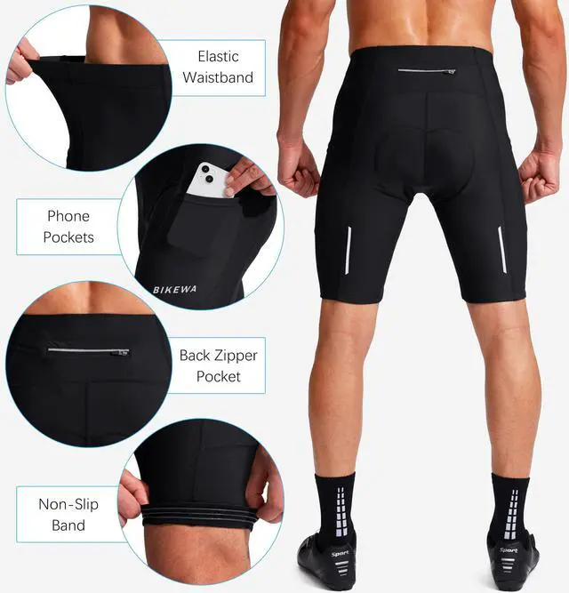 Alt view image 5 of 6 - Bike Shorts for Men 3D Padded Bicycle Cycling Underwear Road Biking Biker Mountain Riding Cycle UPF 50+ Shorts Zipper Pockets?Black Large