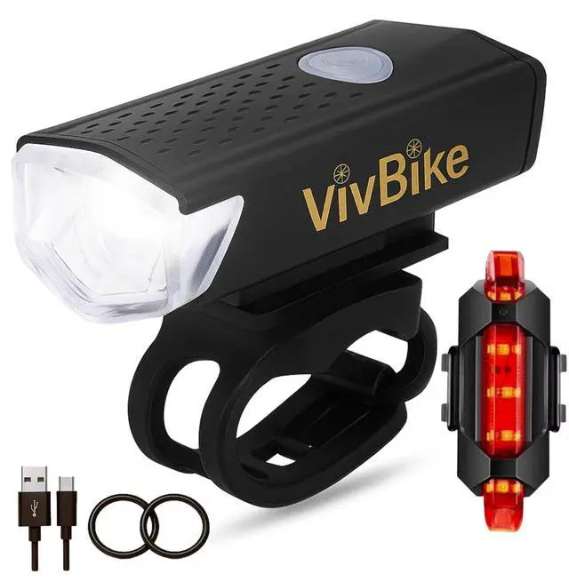 Main image of VivBike Rechargeable Bicycle Lights Set for Daily Use, LED Front Light and Rear Light, USB Mini Rechargeable, IPX4 Waterproof, Easy Mount | A Brand